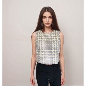 Yune Ho Top Sz M Lilac Cream Textured Sleeveless Designer *check‎ measurements*